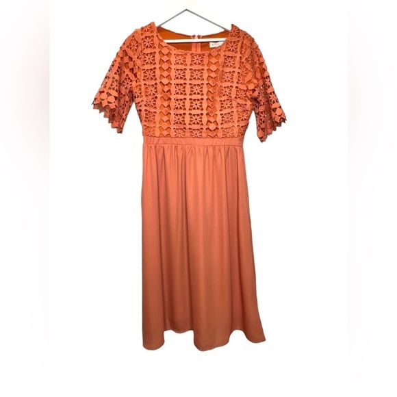 Roolee | NWT Orange Crochet Flowy Midi Dress Sz M - Picture 2 of 12